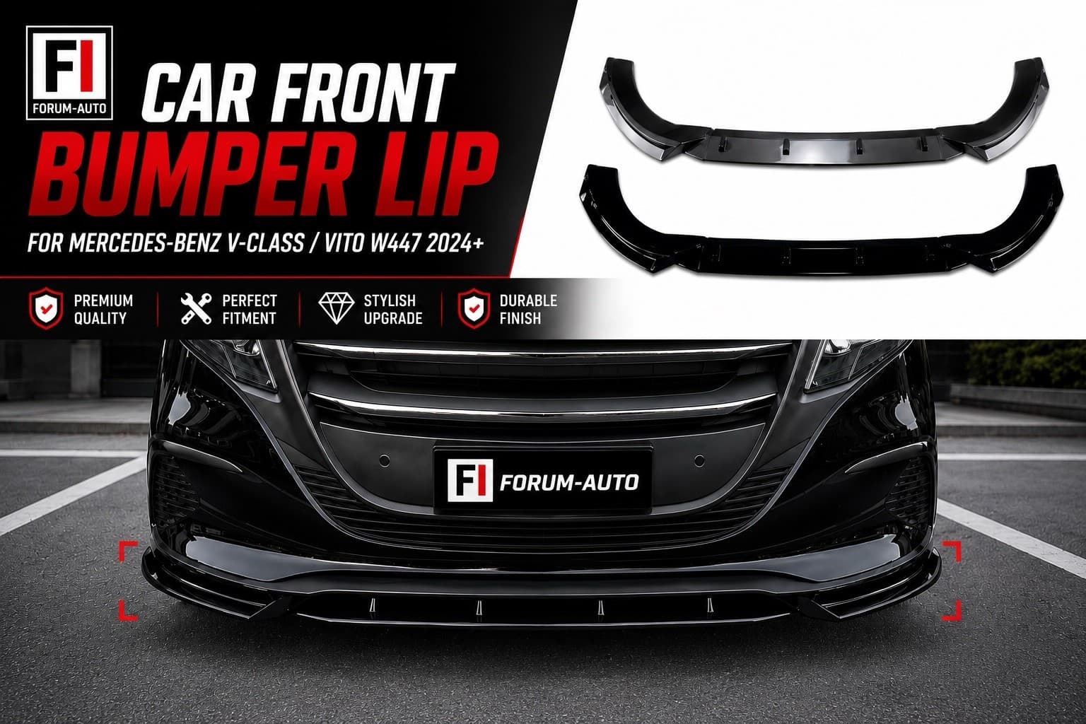 Mercedes V-Class / Vito W447 Front Splitter — Gloss Black (2024+) — photo 1