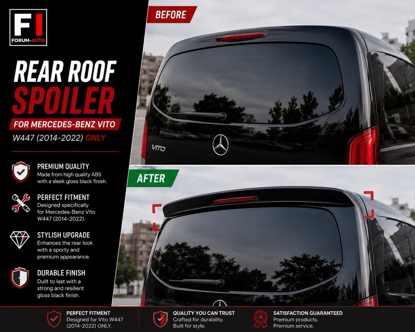 Mercedes Vito W447 Rear Roof Spoiler — Gloss Black (2014–2022) — photo 1