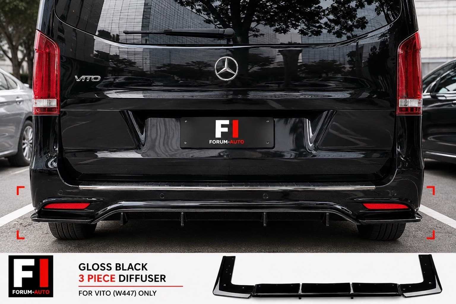 Mercedes Vito W447 Rear Valance Diffuser — Gloss Black (2014+) — photo 1