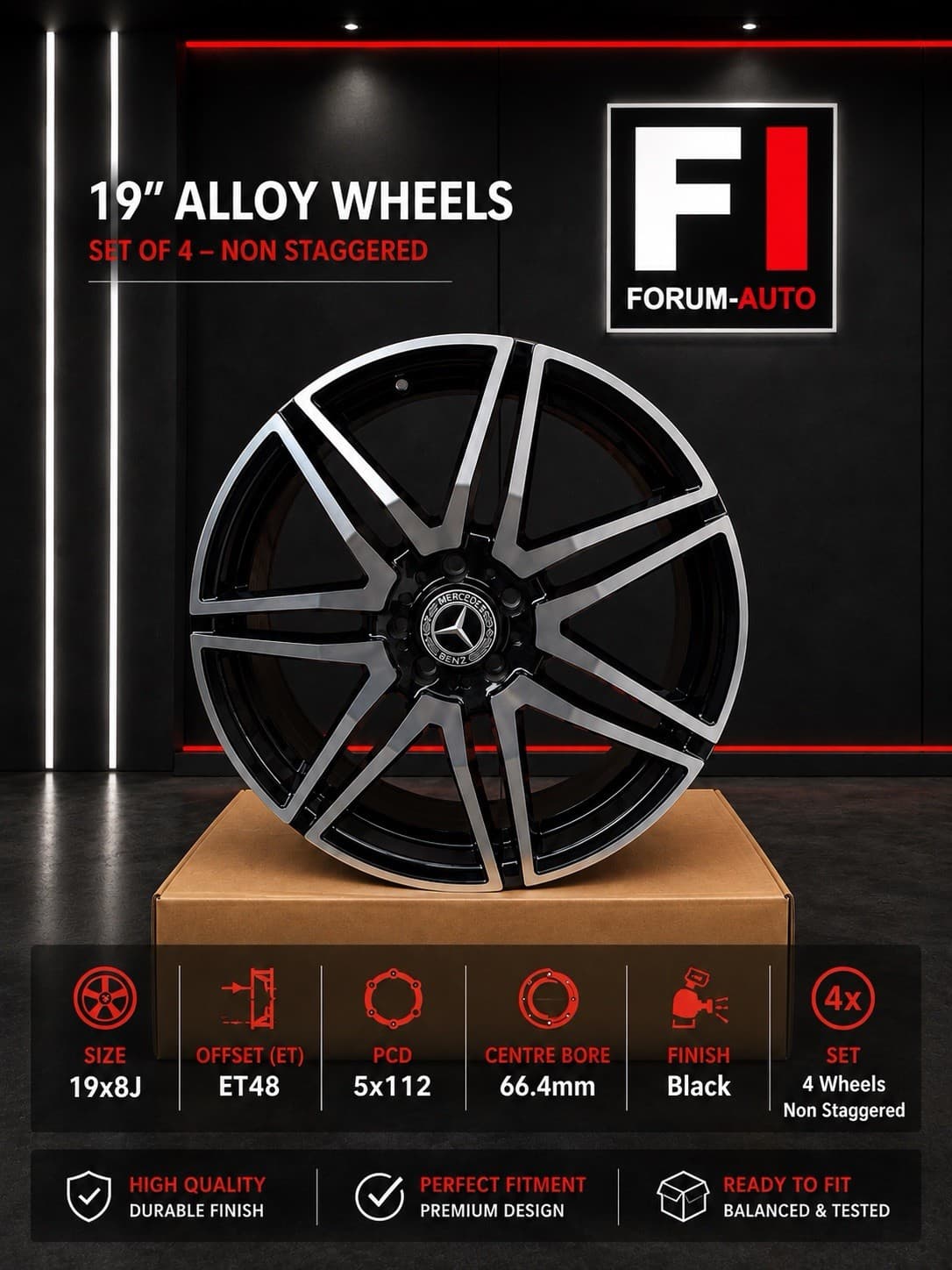 19" Alloy Wheels for Mercedes Vito / V-Class W447 — Black Diamond Cut (Set of 4) — photo 1